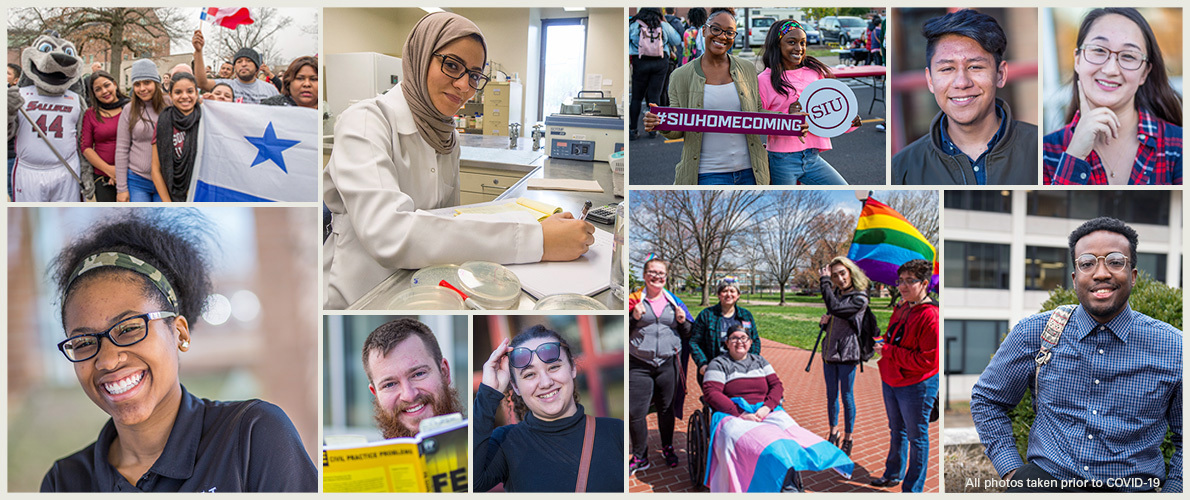Thumbnails of a very diverse group of SIUC students.